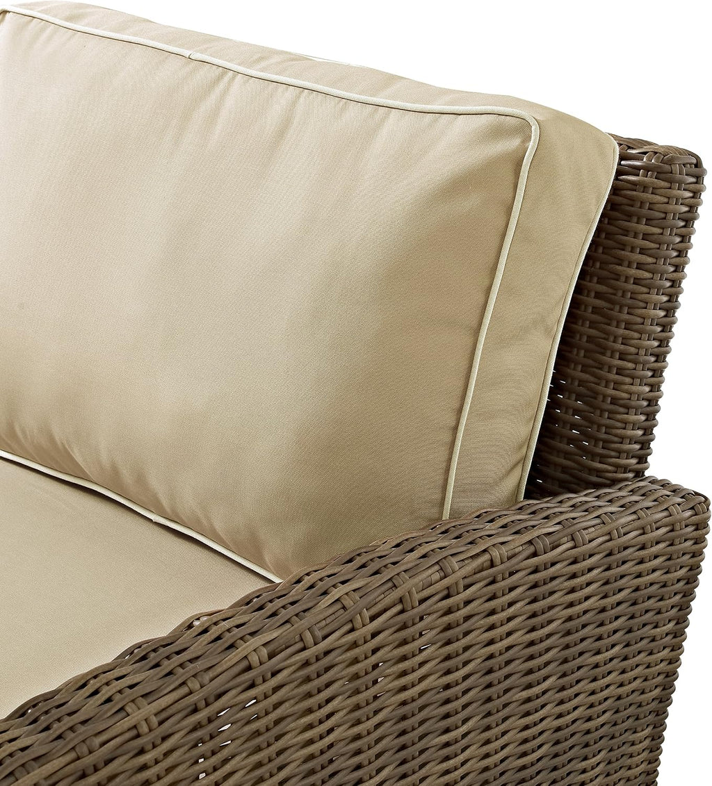 Crosley Furniture Bradenton 4-Piece Outdoor Loveseat Patio Furniture Set, Wicker Conversation Sets for Porch, Brown with Sand Cushions