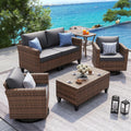 UDPATIO Patio Furniture Set, 5 Pieces Outdoor Furniture Sets with Rocking Swivel Chairs, Wicker Rattan Outdoor Conversation Set with Storage Table and Waterproof Covers for Backyard, Deck, Porch, Grey