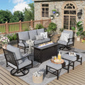 MIXPATIO Patio Furniture Set, 6 Pcs Metal Outdoor Conversation Set, 2 Swivel Chairs, 2 Ottomans and 3 Seater Sofa with 5.75' Extra Thick Cushion and Gas Fire Pit Table, Grey