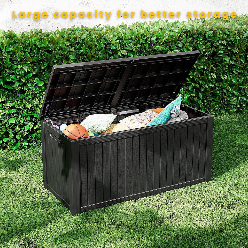200 Gallon Outdoor Storage Box Waterproof Lockable Resin Deck Box Large, Black
