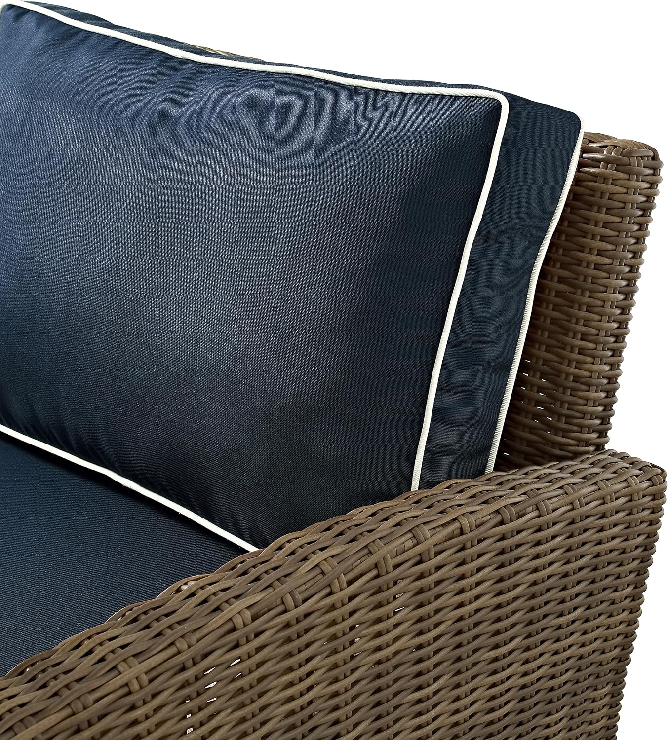 Crosley Furniture Bradenton 4-Piece Outdoor Loveseat Patio Furniture Set, Wicker Conversation Sets for Porch, Brown with Navy Cushions
