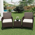 3 Piece Patio Furniture Set, Outdoor Patio Wicker Sofa Set with Upholstery and Glass Storage Coffee Table, All Weather Conversation Rattan Set for Garden, Porch, Lawn, Pool, Brown